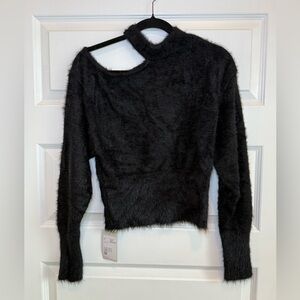 HALARA Black Off-the-Shoulder Fuzzy Sweater